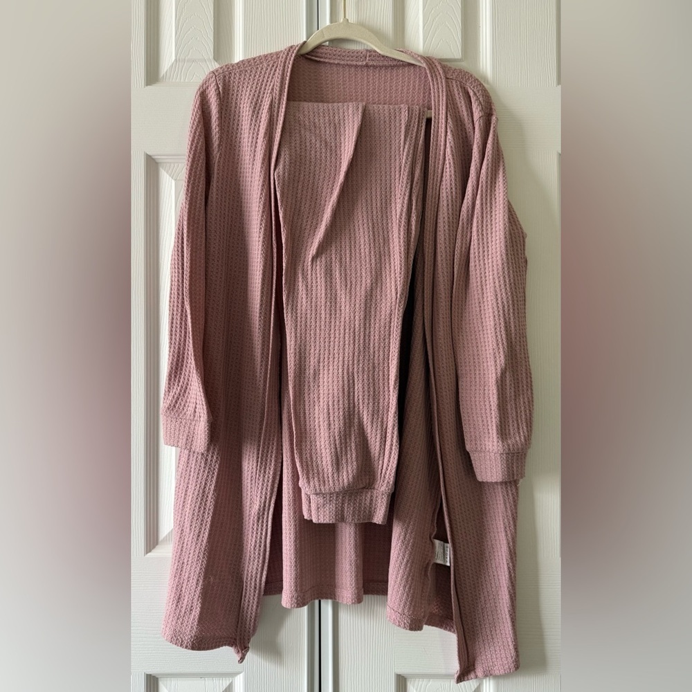 Beautiful Tan Pink Cardigan and Pants Set Size Small